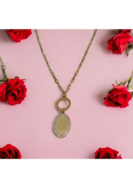 Kadın Allah Yazılı Zirkon Taşlı Kolye