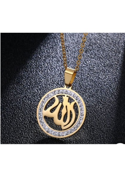 Kadın Allah Yazılı Zirkon Taşlı Kolye