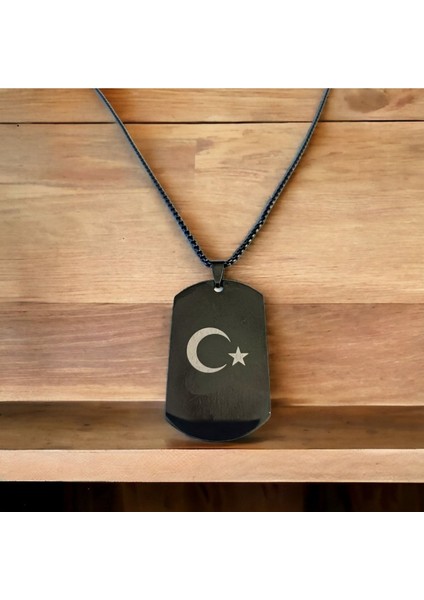 Erkek Ay Yıldız Detaylı Çelik Kolye