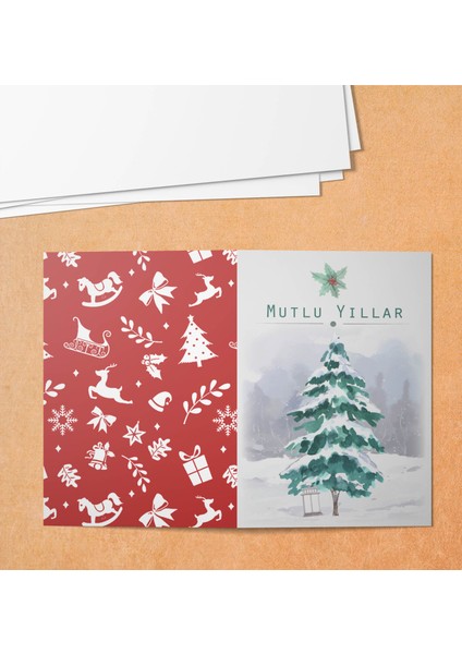Yılbaşı Temalı Katlamalı Teşekkür Kartı (Katlı Ölçüsü 5,5x8 cm 100 Adet)