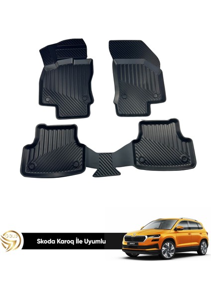 Skoda Karoq 3D Araca Birebir Uyumlu Inox Oto Paspas