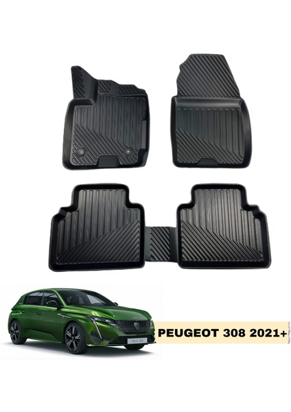Peugeot 308 2021+ 3D Araca Birebir Uyumlu Inox Oto Paspas