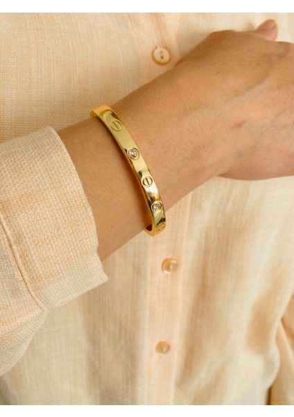 Altın Kaplama Bileklik Kelepçe Gold Renk Kadın Zincir Bilezik Künye