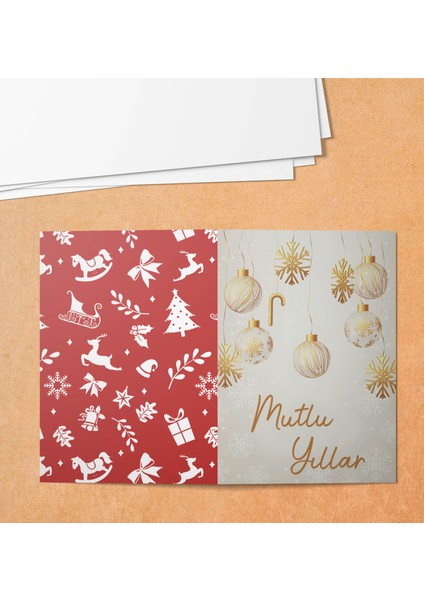 Yılbaşı Temalı Katlamalı Teşekkür Kartı (Katlı Ölçüsü 5,5x8 cm 100 Adet)