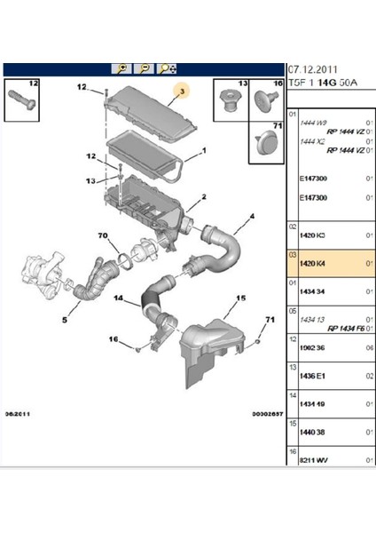 Hava Filtre Üst Kutusu 107 206 206+ 207 307 Bipper Citroen C1 C2 C3 Nemo Xsara (1420.K4)