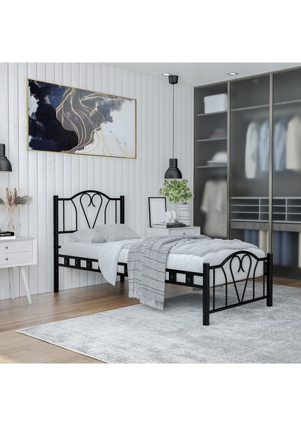 Orkide Tek Kişilik Ferforje Metal Karyola 90x190 Siyah