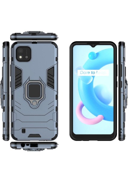 Realme C20 Kickstand Darbeye Kapak Için Kılıf 360 &deg; Dönen Halka Askeri (Yurt Dışından) modelleri