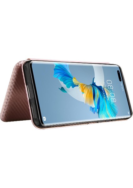 SZY Market Huawei Mate 40 Pro Için Kılıf Manyetik Karbon Fiber Kart Tutucu ile Folyo (Yurt Dışından)