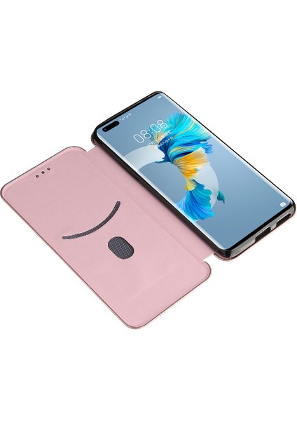 SZY Market Huawei Mate 40 Pro Için Kılıf Manyetik Karbon Fiber Kart Tutucu ile Folyo (Yurt Dışından)