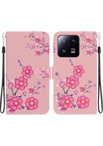 Xiaomi 13 Pro Cüzdan Kart Yuvaları Için Kılıf Pu Deri Kelebek Çiçek (Yurt Dışından)