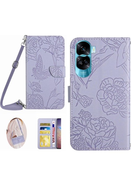 Kılıf 90 Lite Telefon Kılıfı Deri Cüzdan Kelebekler ve Çiçekler &amp; (Yurt Dışından)