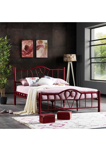 Orkide Tek Kişilik Ferforje Metal Karyola 90x200 Bordo