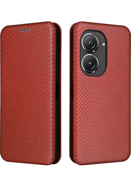 Asus Zenfone 9 Için Kılıf Deri Folio Flip Case Manyetik Karbon Fiber (Yurt Dışından)