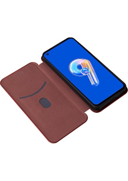 Asus Zenfone 9 Için Kılıf Deri Folio Flip Case Manyetik Karbon Fiber (Yurt Dışından)