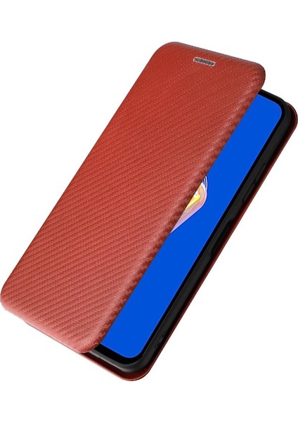 Asus Zenfone 9 Için Kılıf Deri Folio Flip Case Manyetik Karbon Fiber (Yurt Dışından)