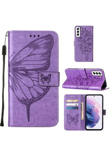 Samsung Galaxy S22 5g Kabartma Kelebek Premium Deri Flip Case (Yurt Dışından)