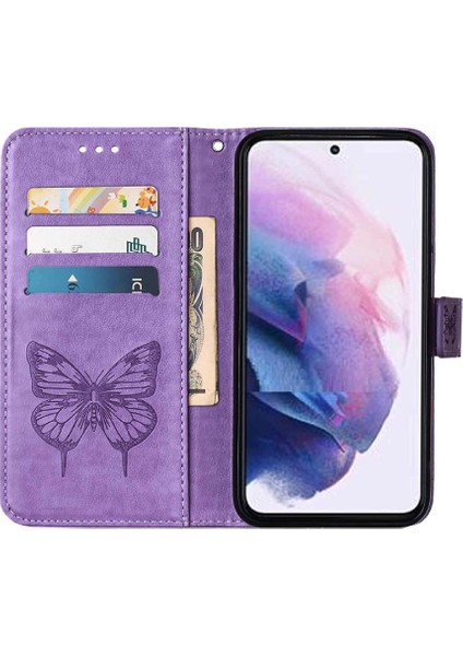 Samsung Galaxy S22 5g Kabartma Kelebek Premium Deri Flip Case (Yurt Dışından)