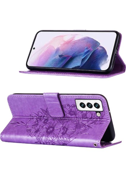 Samsung Galaxy S22 5g Kabartma Kelebek Premium Deri Flip Case (Yurt Dışından)
