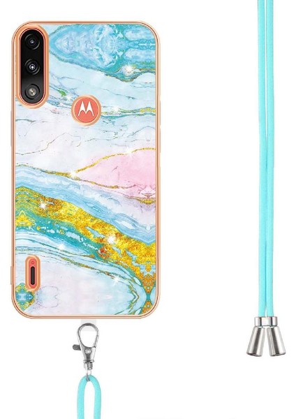 Motoroal Moto E7 Güç Crossbody Kordon Askısı Mermer Yumuşak Tampon Için Kılıf (Yurt Dışından)
