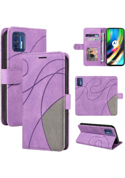 Motorola Moto G9 Artı Iki Renkli Dikiş Pu Deri Flip Folio Için Kılıf (Yurt Dışından)