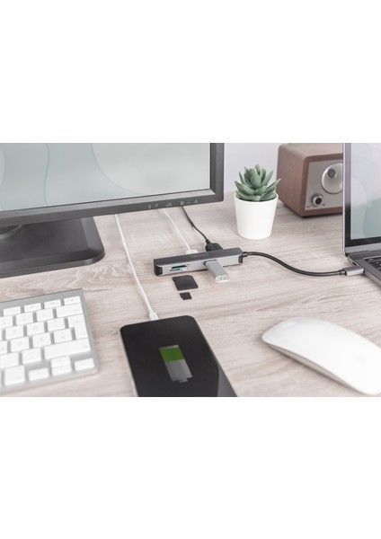 DA-70891 Type-C to 4K 30 Hz HDMI 2xUSB 3.0 SD TF Kart Okuyucu Hub Çevirici adaptör