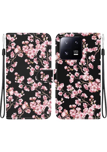 Xiaomi 13 Pro Cüzdan Kart Yuvaları Için Kılıf Pu Deri Kelebek Çiçek (Yurt Dışından)