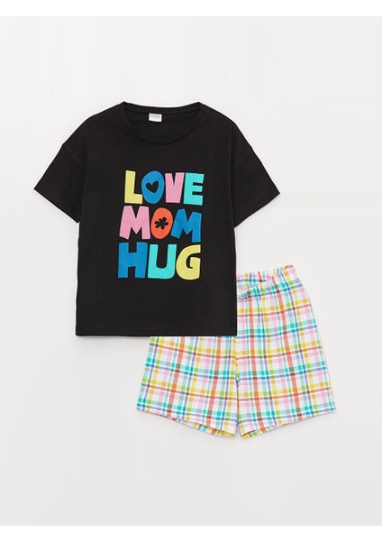 Lcw Kids Bisiklet Yaka Baskılı Kısa Kollu Kız Çocuk Şortlu Pijama Takımı