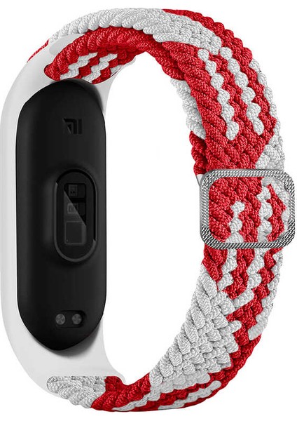 Xiaomi Mi Band 5 Uyumlu Krd-49 Örgü Kordon App Kırmızı-Beyaz