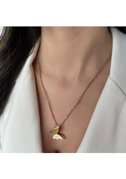 Kadın Kelebek Detaylı Çelik Kolye
