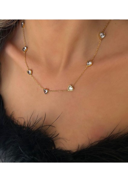 Kadın Zirkon Taşlı Kalp Detaylı Çelik Zincir