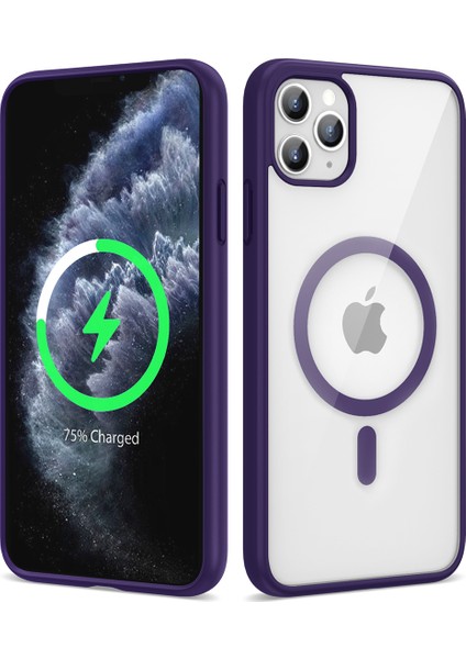 iPhone 11 Pro Max - Uyumlu Magsafe Wireless Şarj Özellikli Silikon Appfube Ege Kapak-Derin Mor