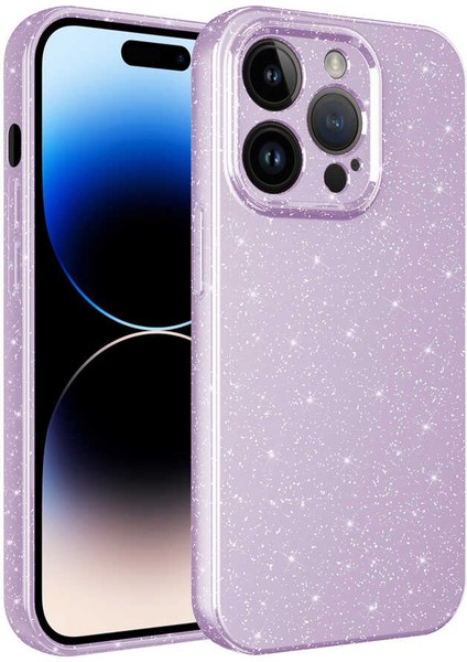 iPhone 14 Pro Max - Uyumlu Kamera Korumalı Simli Lüks Appfube Koton Kapak-Lila