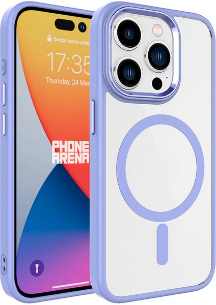 iPhone 15 Pro Max - Uyumlu Wireless Şarj Özellikli Appfube Krom Magsafe Silikon Kapak-Gri