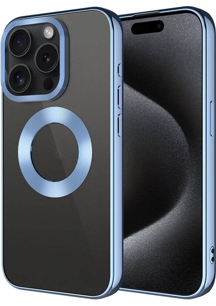 iPhone 15 Pro Max - Uyumlu Tek Kamera Çerçeveli Logo Gösteren Appfube Omega Kapak-Sierra Mavi