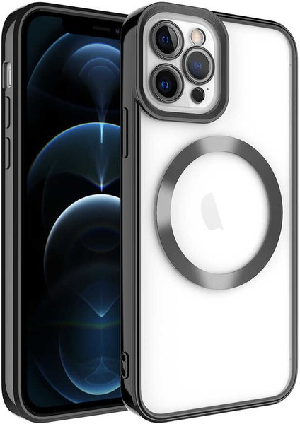 iPhone 12 Pro Max - Uyumlu Magsafe Wireless Şarj Özellikli Appfube Setro Silikon-Siyah