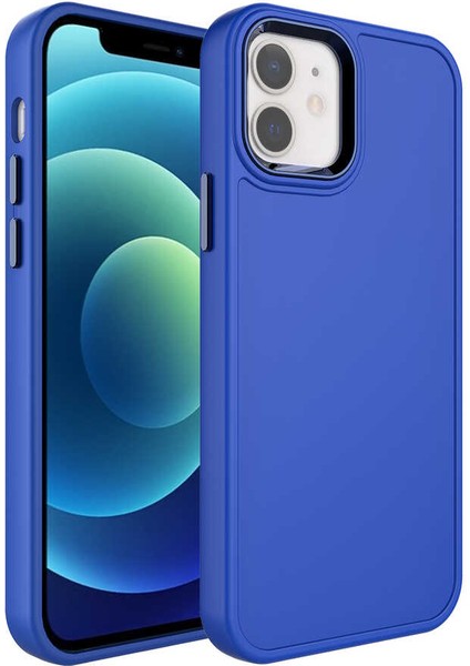 iPhone 11 - Uyumlu Metal Çerçeve ve Buton Tasarımlı Sert Appfube Botox Kapak-Saks Mavi