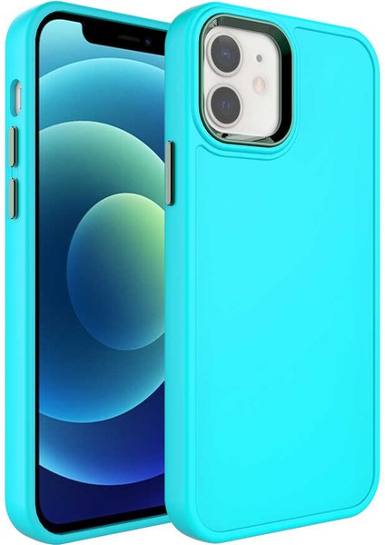 iPhone 11 - Uyumlu Metal Çerçeve ve Buton Tasarımlı Sert Appfube Botox Kapak-Saks Mavi