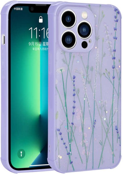 iPhone 13 Pro Max - Uyumlu Simli Desenli Kamera Korumalı Parlak Appfube Popy Kapak-Dallar