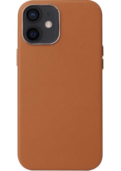 iPhone 12 Mini - Uyumlu Appfube Leathersafe Wireless Kapak-Kahverengi