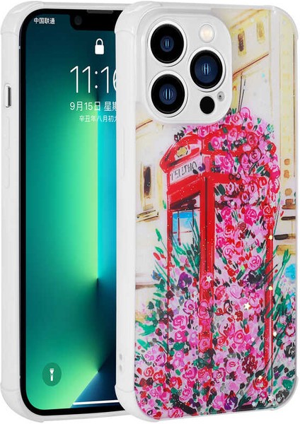 iPhone 13 Pro Max - Uyumlu Simli Desenli Kamera Korumalı Parlak Appfube Popy Kapak-Dallar