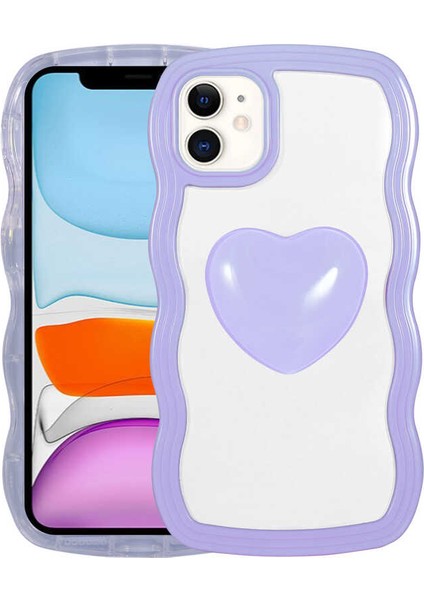 iPhone 11 - Uyumlu Renkli Kalp Figürlü Appfube Ponçik Kapak-Mor