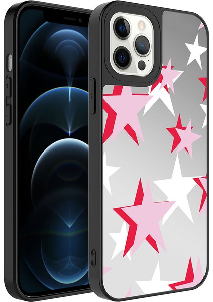iPhone 12 Pro Max - Uyumlu Aynalı Desenli Kamera Korumalı Parlak Appfube Mirror Kapak-Yıldız