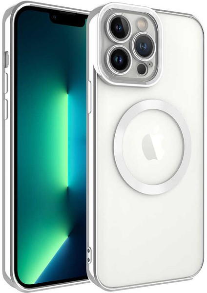 iPhone 13 Pro Max - Uyumlu Magsafe Wireless Şarj Özellikli Appfube Setro Silikon-Gümüş