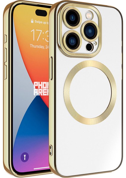 iPhone 15 Pro Max - Uyumlu Magsafe Wireless Şarj Özellikli Appfube Setro Silikon-Gold
