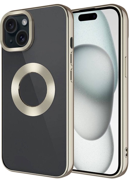 iPhone 15 Plus - Uyumlu Tek Kamera Çerçeveli Logo Gösteren Appfube Omega Kapak-Titanyum