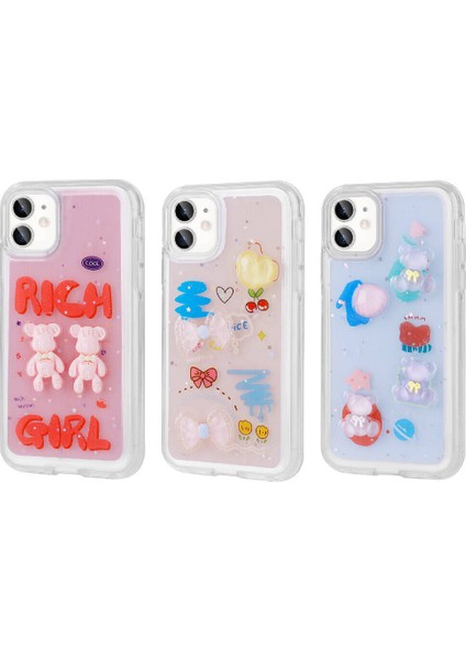 iPhone 11 - Uyumlu Kabartma Figürlü Parlak Appfube Minimini Silikon Kapak-Pembe fiyatları