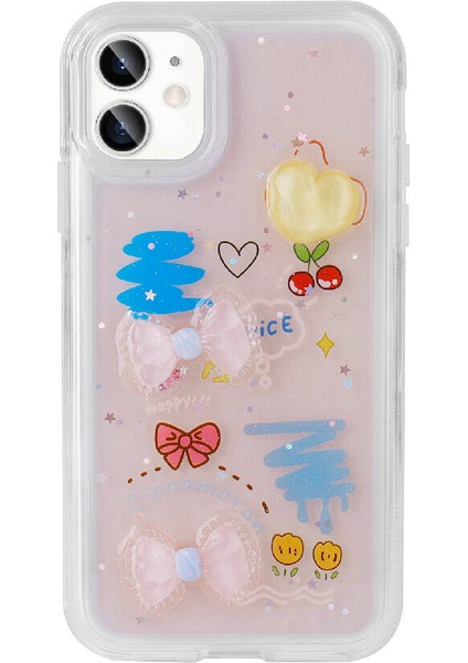 iPhone 11 - Uyumlu Kabartma Figürlü Parlak Appfube Minimini Silikon Kapak-Pembe modelleri