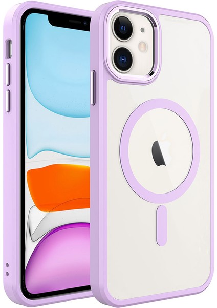 iPhone 11 - Uyumlu Wireless Şarj Özellikli Appfube Krom Magsafe Silikon Kapak-Pembe Açık