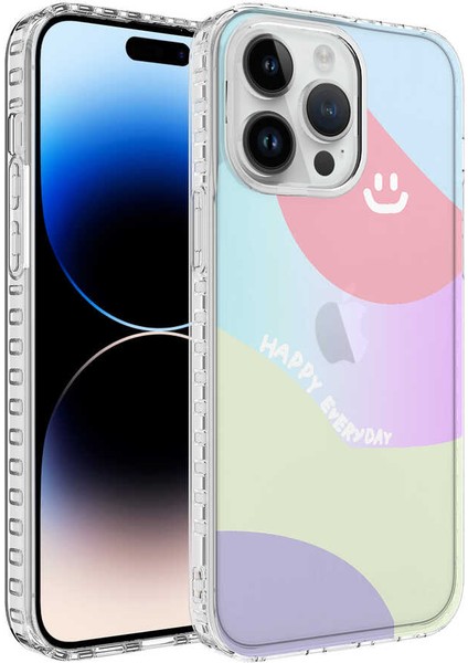 iPhone 12 Pro Max - Uyumlu Airbag Kenarlı Renkli Desenli Silikon Appfube Elegans Kapak-No7