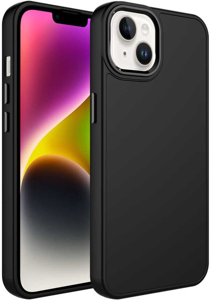 iPhone 14 Plus - Uyumlu Metal Çerçeve ve Buton Tasarımlı Silikon Appfube Luna Kapak-Siyah